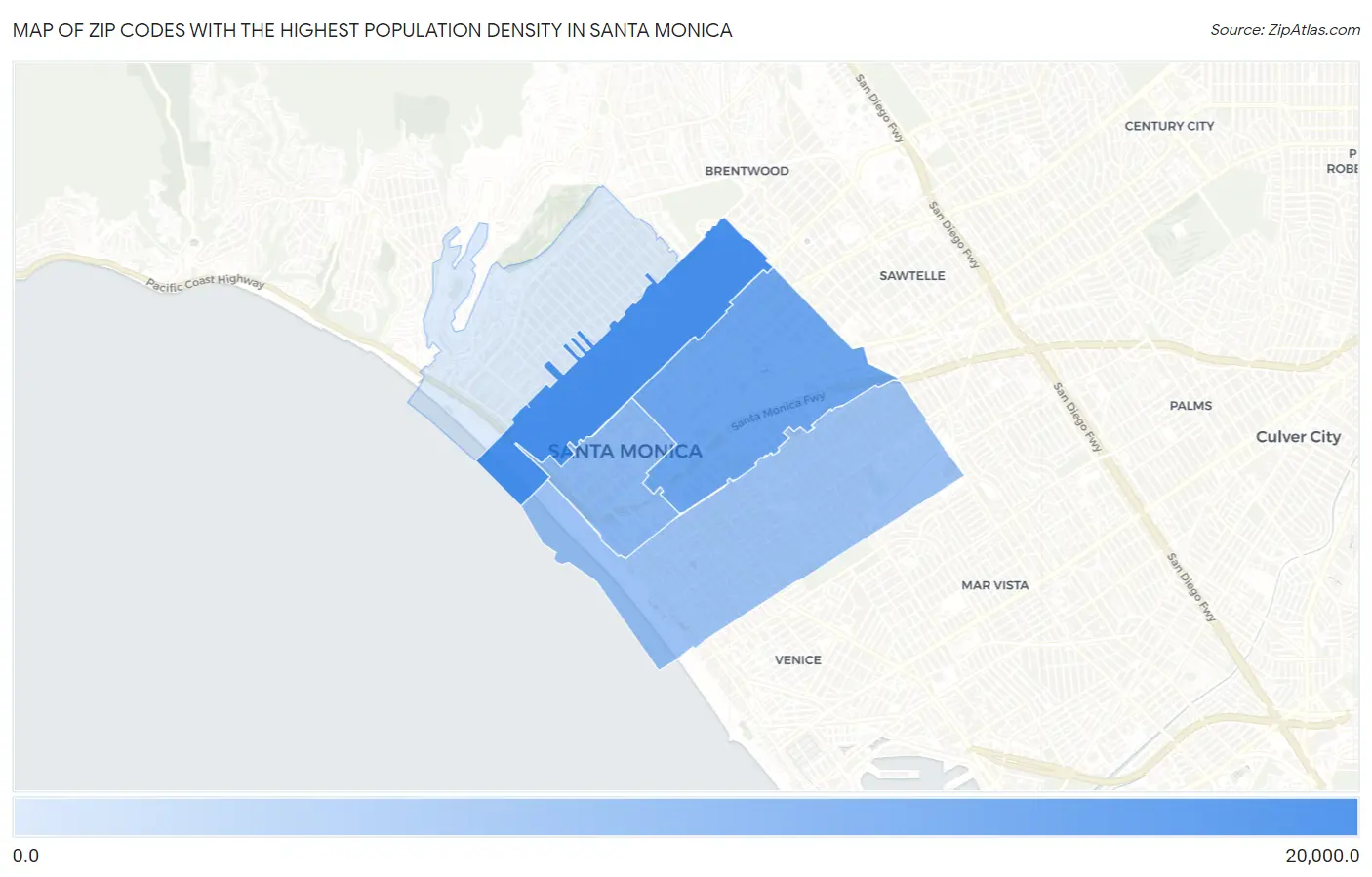 Zip Codes with the Highest Population Density in Santa Monica Map