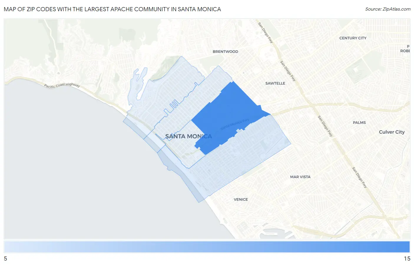 Zip Codes with the Largest Apache Community in Santa Monica Map