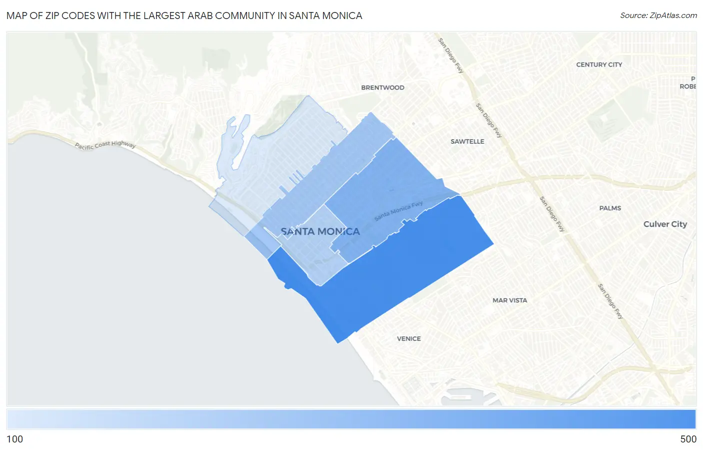 Zip Codes with the Largest Arab Community in Santa Monica Map