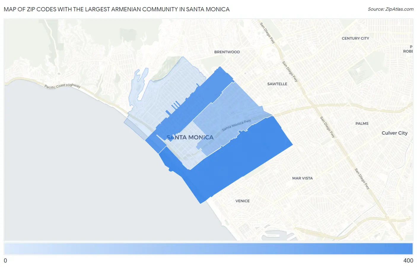 Zip Codes with the Largest Armenian Community in Santa Monica Map