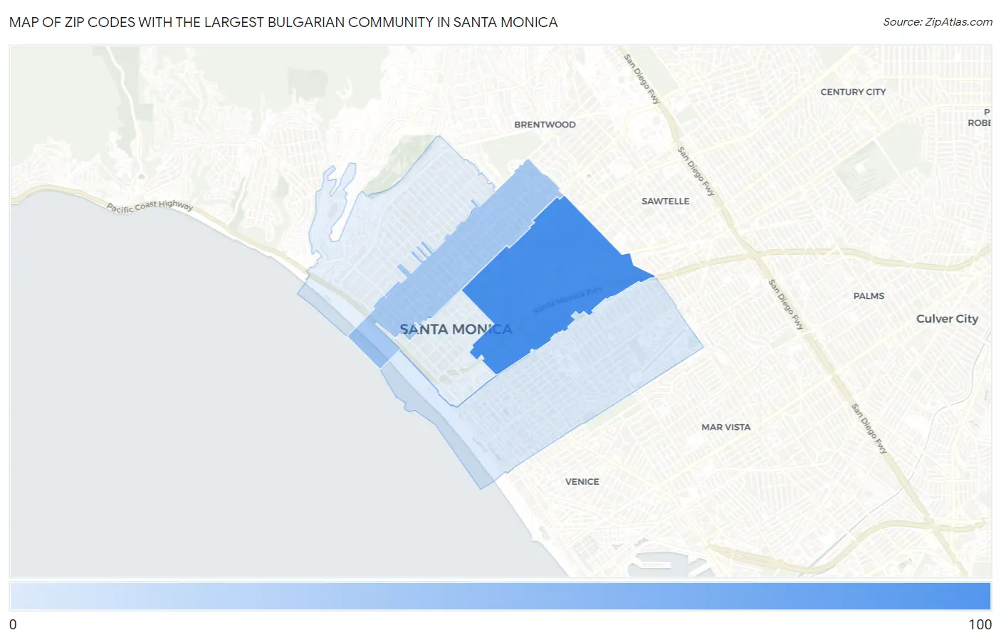 Zip Codes with the Largest Bulgarian Community in Santa Monica Map