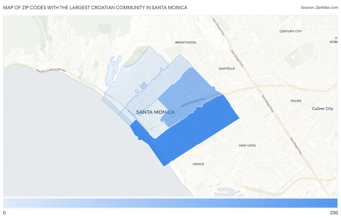 Zip Codes with the Largest Croatian Community in Santa Monica Map