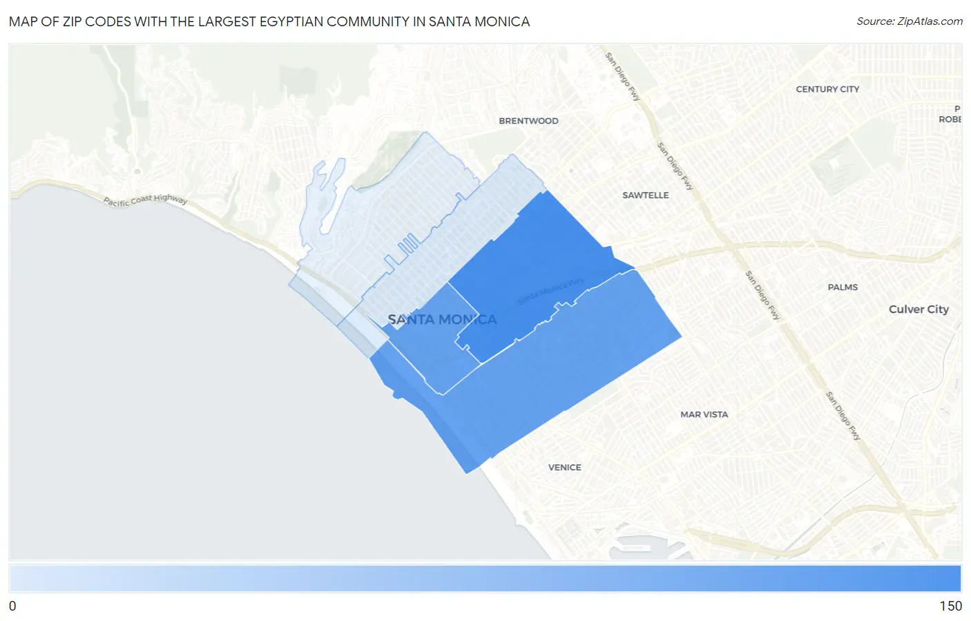 Zip Codes with the Largest Egyptian Community in Santa Monica Map