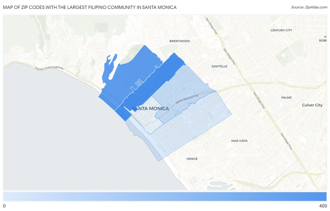 Zip Codes with the Largest Filipino Community in Santa Monica Map