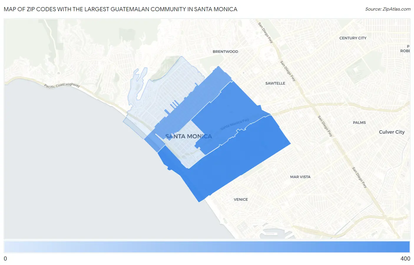 Zip Codes with the Largest Guatemalan Community in Santa Monica Map