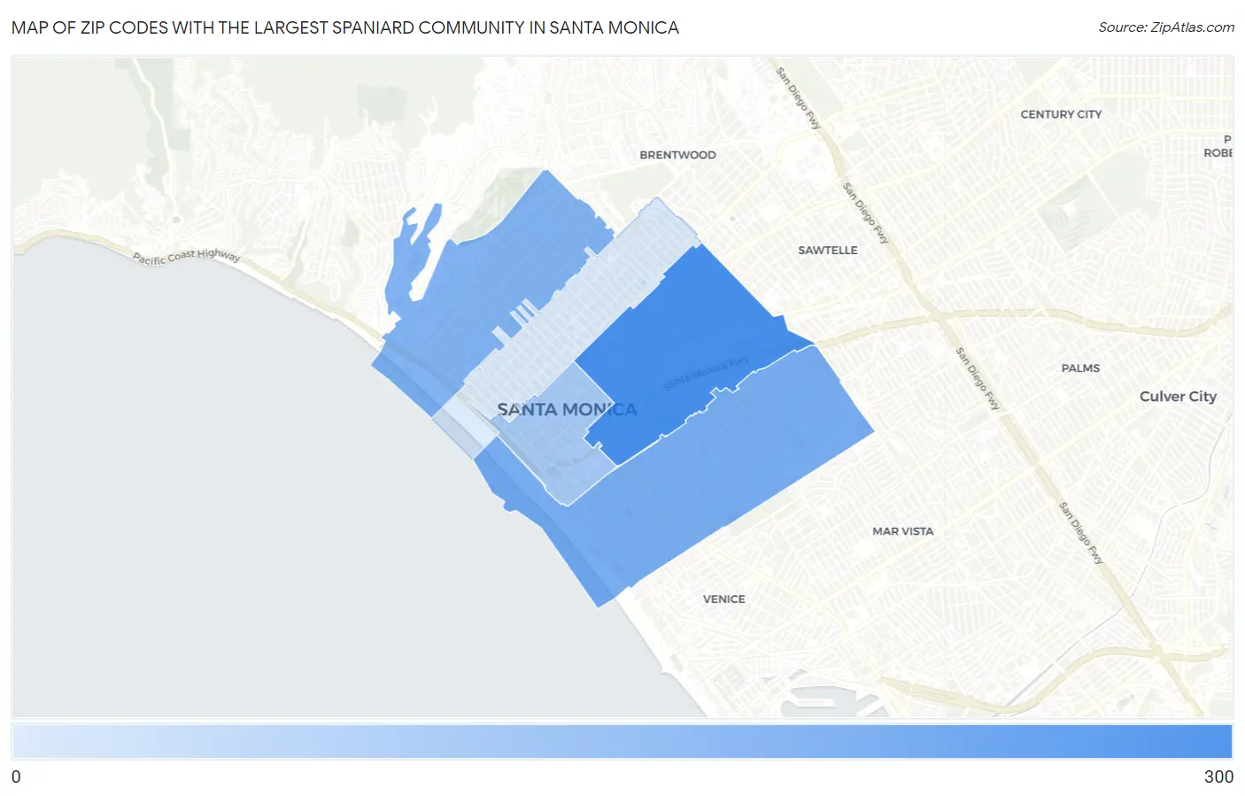 Zip Codes with the Largest Spaniard Community in Santa Monica Map