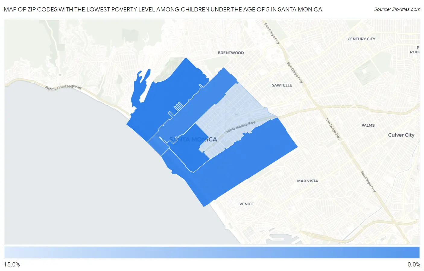 Zip Codes with the Lowest Poverty Level Among Children Under the Age of 5 in Santa Monica Map