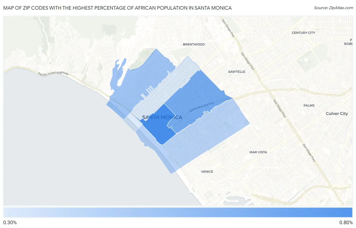 Zip Codes with the Highest Percentage of African Population in Santa Monica Map
