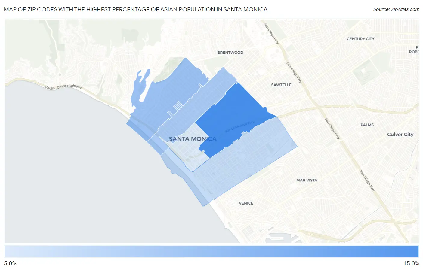 Zip Codes with the Highest Percentage of Asian Population in Santa Monica Map