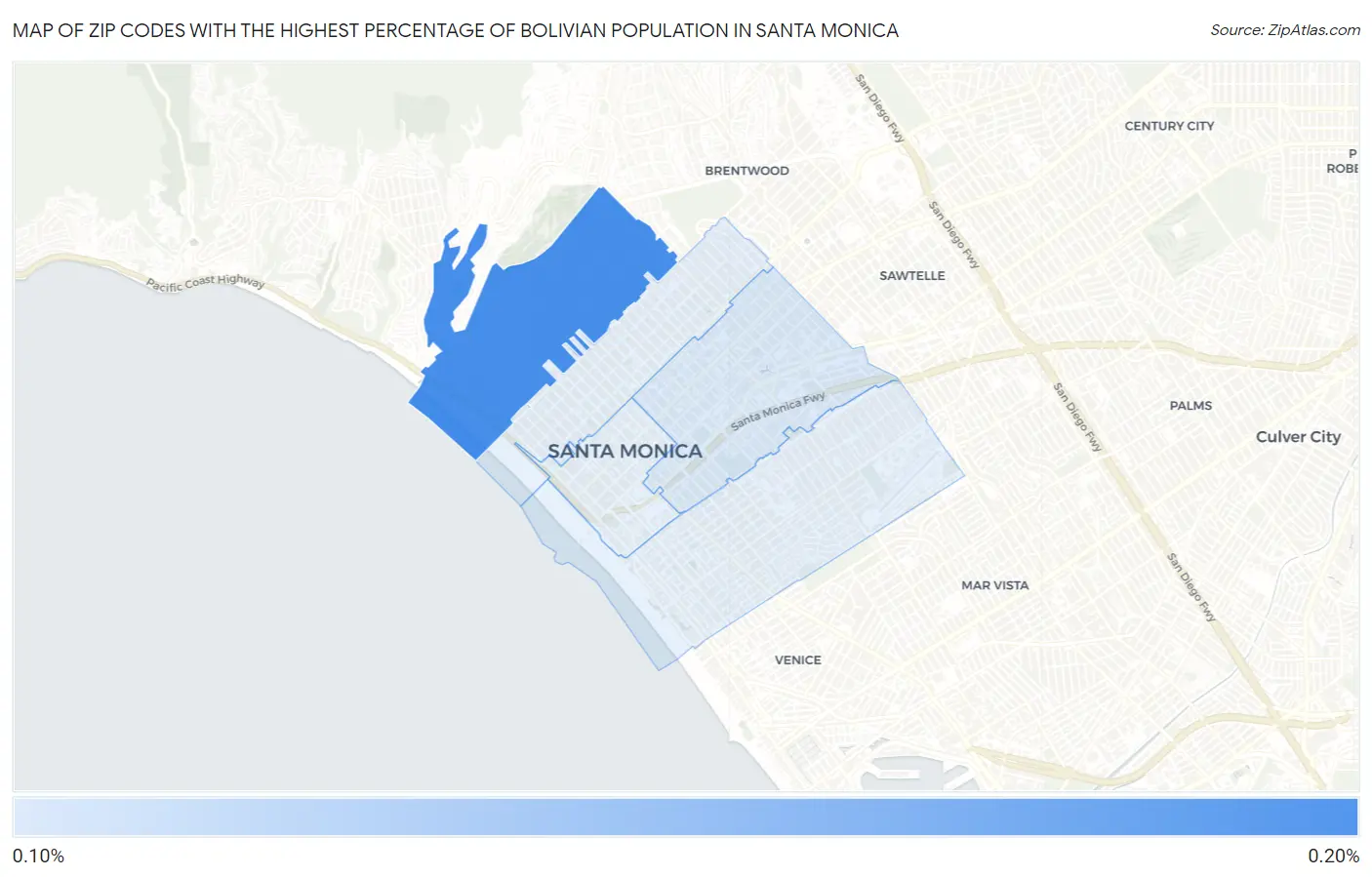 Zip Codes with the Highest Percentage of Bolivian Population in Santa Monica Map