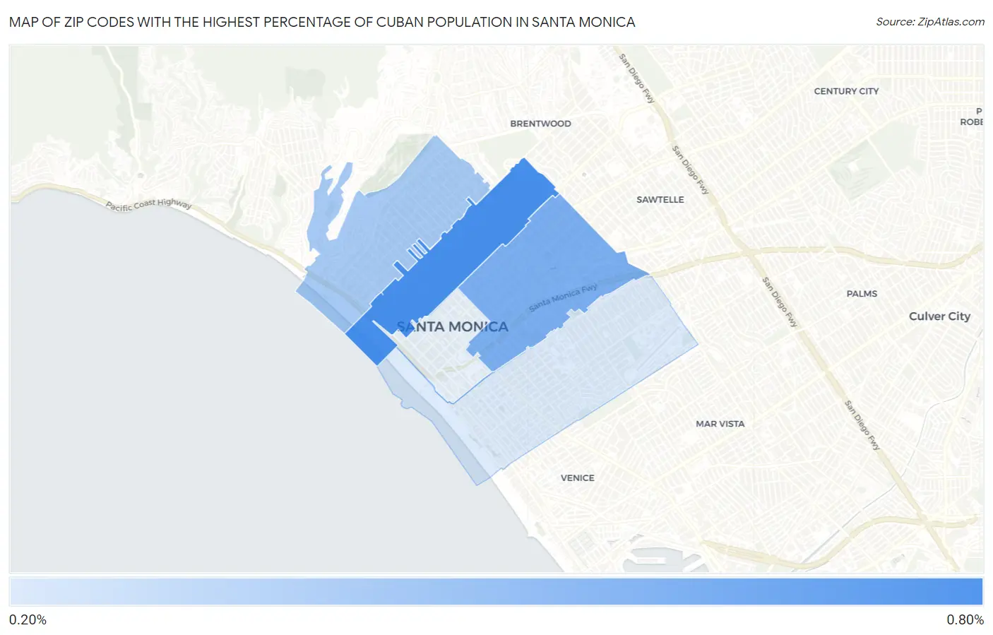 Zip Codes with the Highest Percentage of Cuban Population in Santa Monica Map