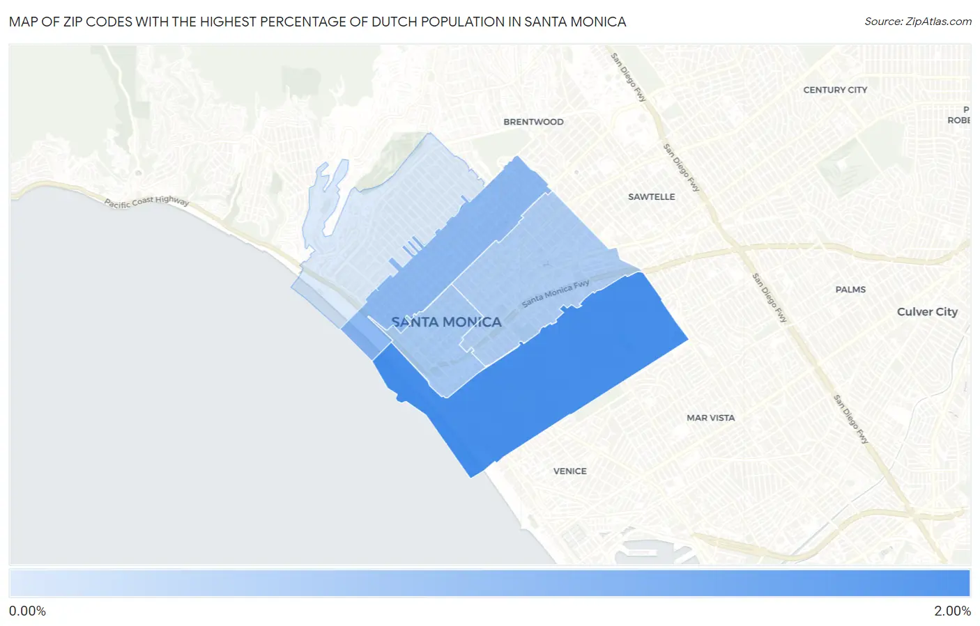 Zip Codes with the Highest Percentage of Dutch Population in Santa Monica Map