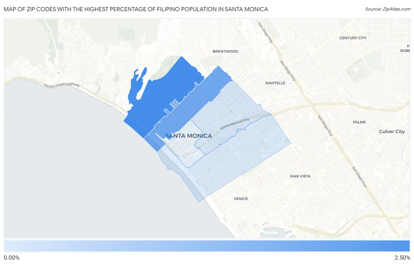 Zip Codes with the Highest Percentage of Filipino Population in Santa Monica Map