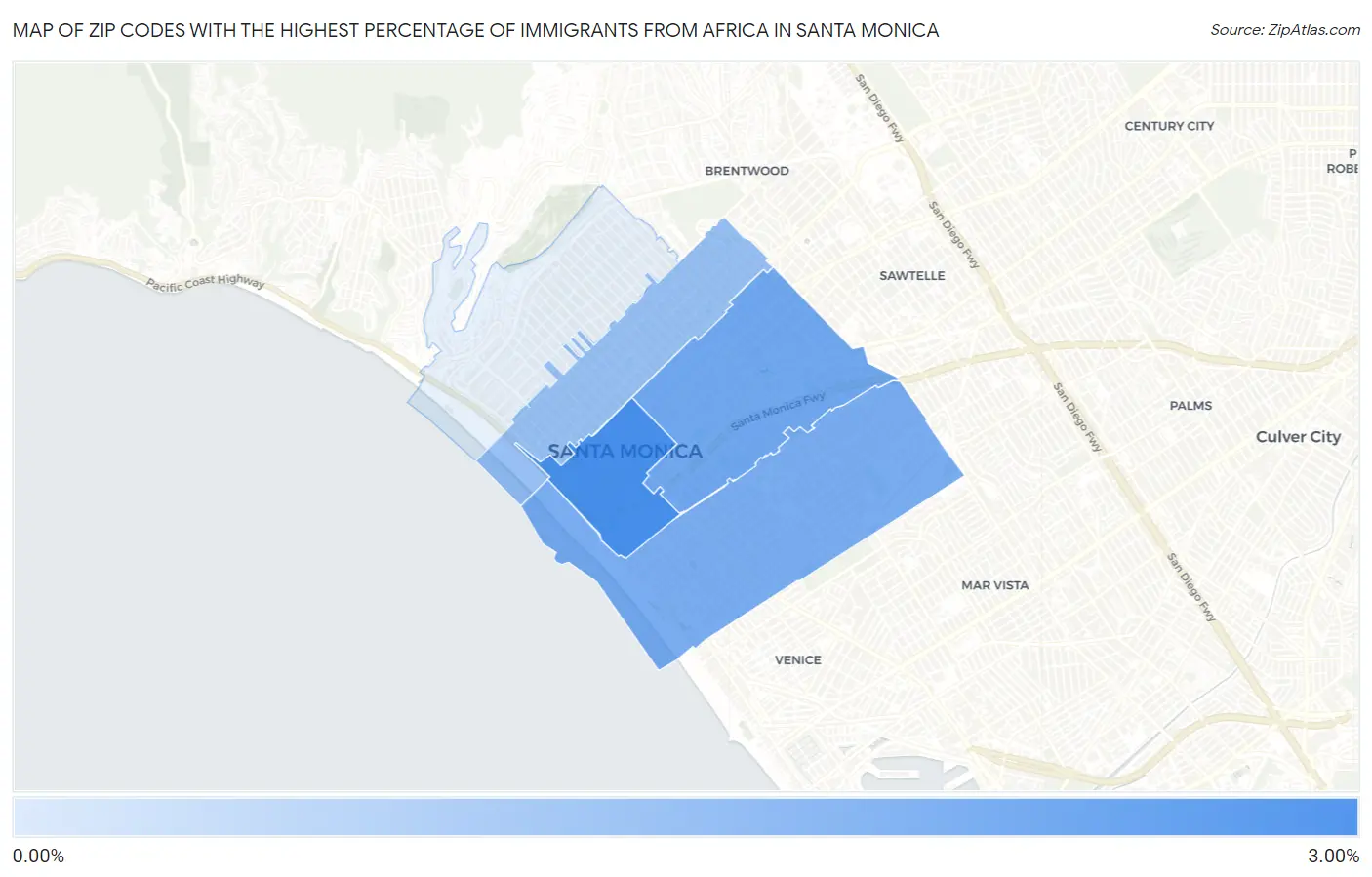 Zip Codes with the Highest Percentage of Immigrants from Africa in Santa Monica Map