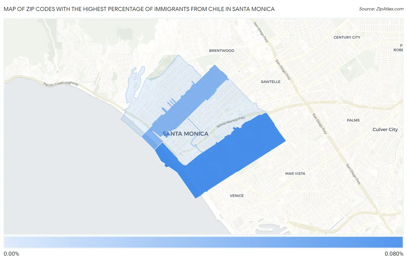 Zip Codes with the Highest Percentage of Immigrants from Chile in Santa Monica Map