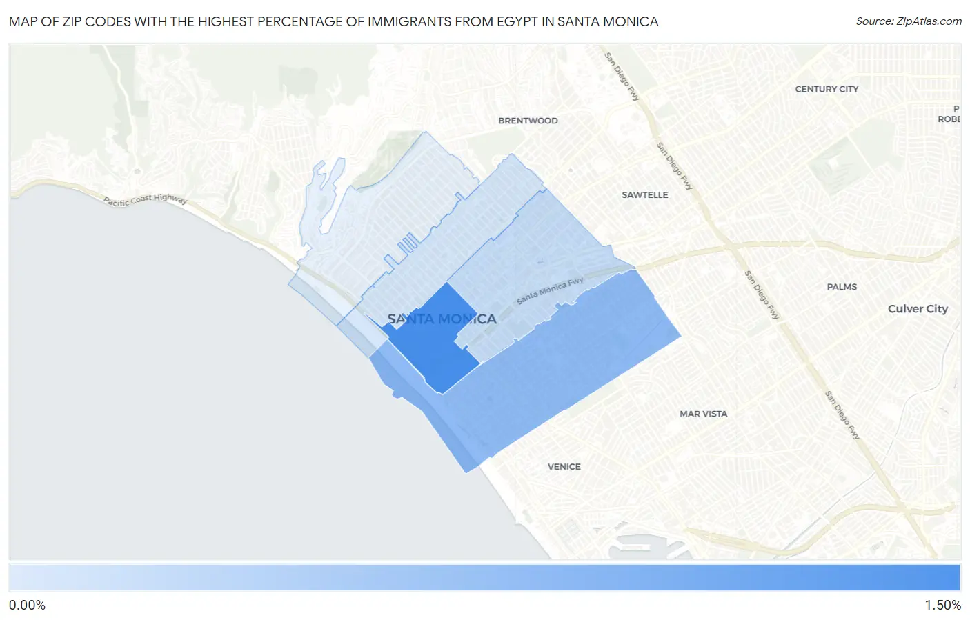 Zip Codes with the Highest Percentage of Immigrants from Egypt in Santa Monica Map
