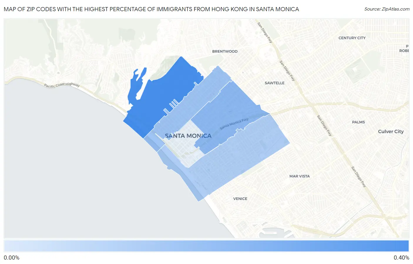 Zip Codes with the Highest Percentage of Immigrants from Hong Kong in Santa Monica Map
