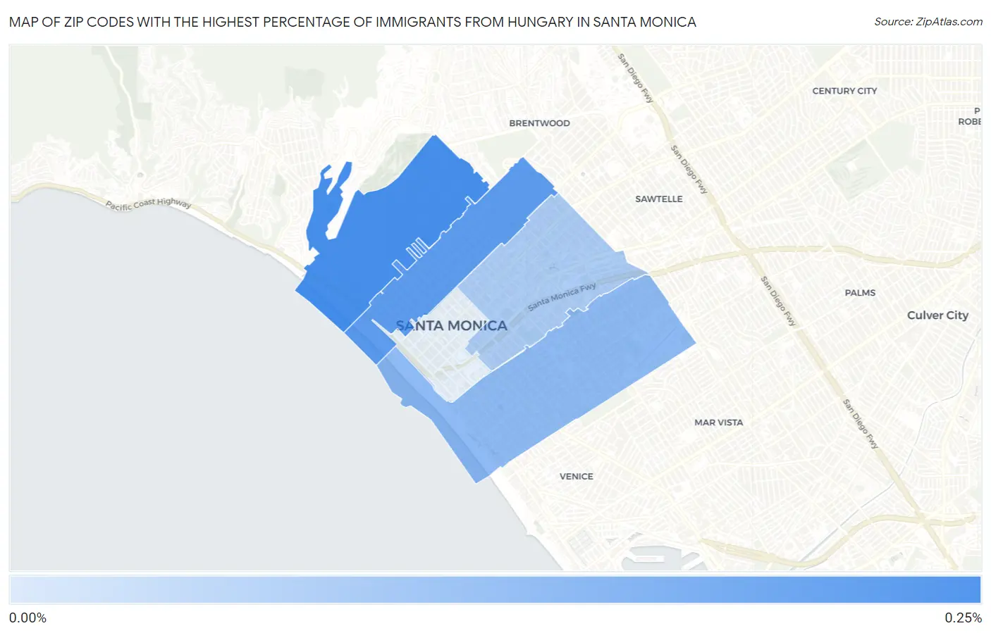 Zip Codes with the Highest Percentage of Immigrants from Hungary in Santa Monica Map