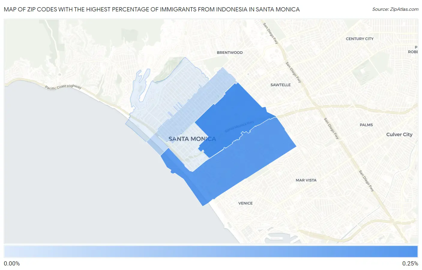 Zip Codes with the Highest Percentage of Immigrants from Indonesia in Santa Monica Map