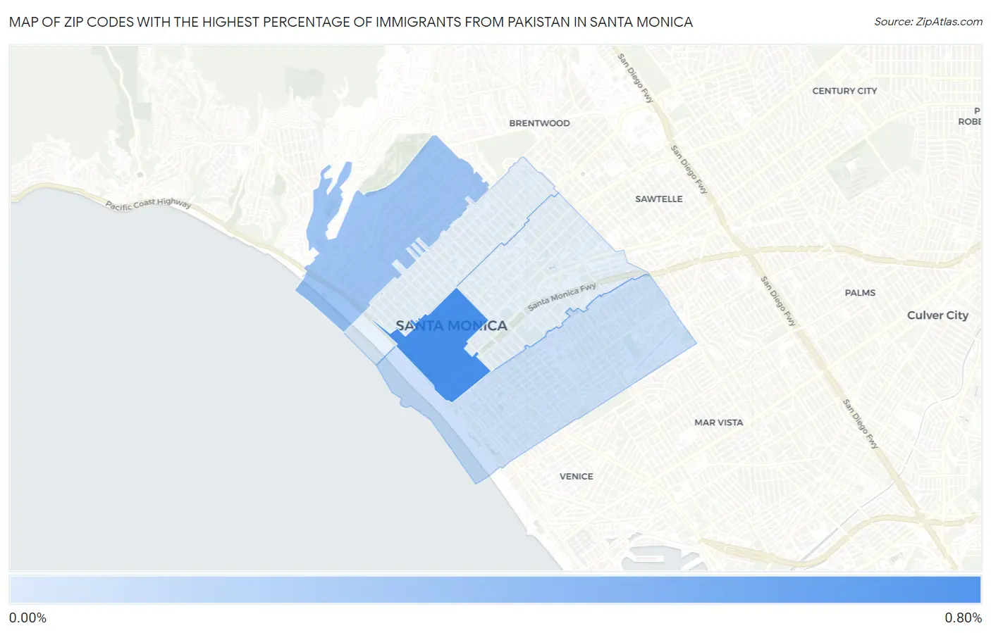 Zip Codes with the Highest Percentage of Immigrants from Pakistan in Santa Monica Map