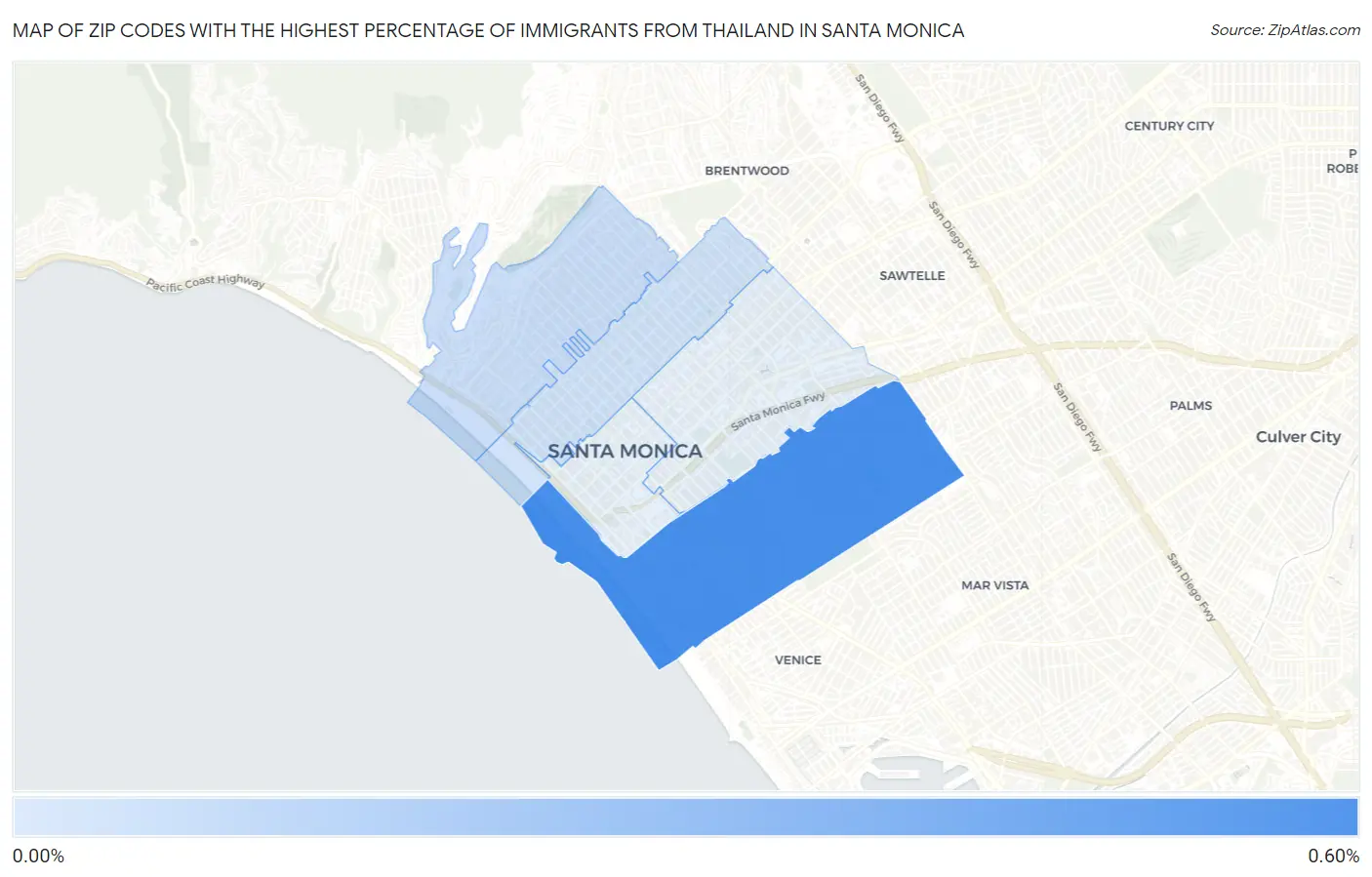 Zip Codes with the Highest Percentage of Immigrants from Thailand in Santa Monica Map