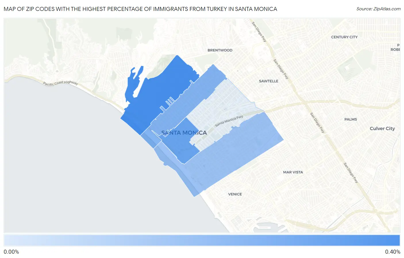 Zip Codes with the Highest Percentage of Immigrants from Turkey in Santa Monica Map