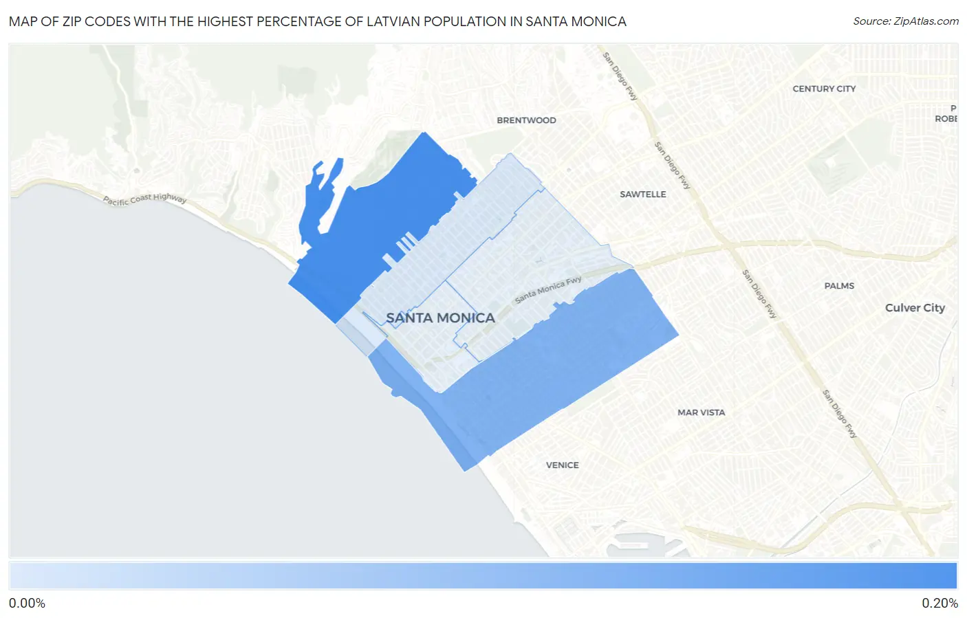 Zip Codes with the Highest Percentage of Latvian Population in Santa Monica Map