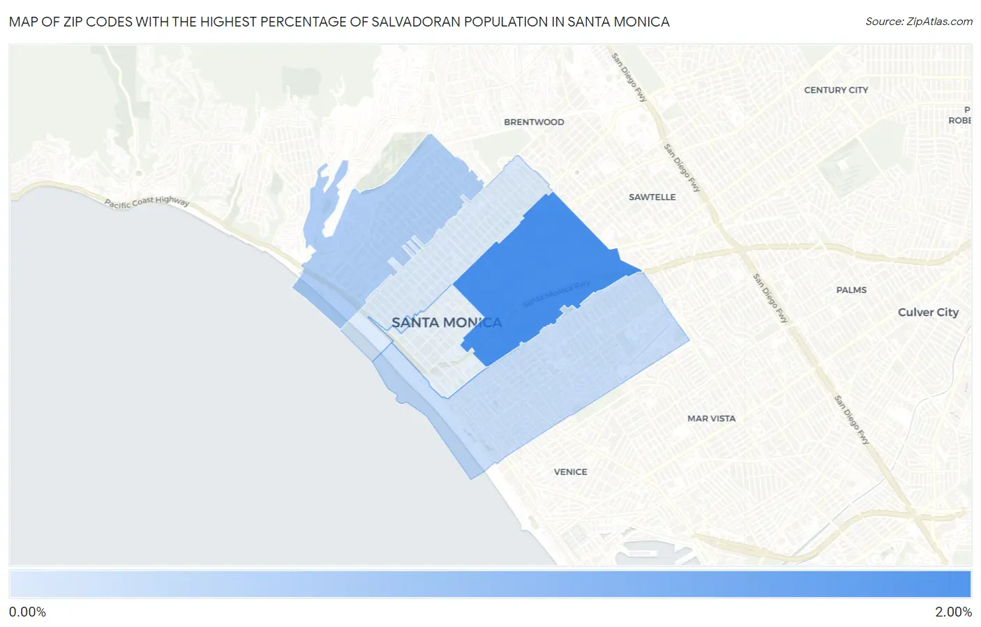 Zip Codes with the Highest Percentage of Salvadoran Population in Santa Monica Map