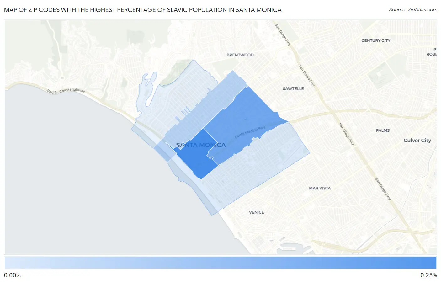 Zip Codes with the Highest Percentage of Slavic Population in Santa Monica Map