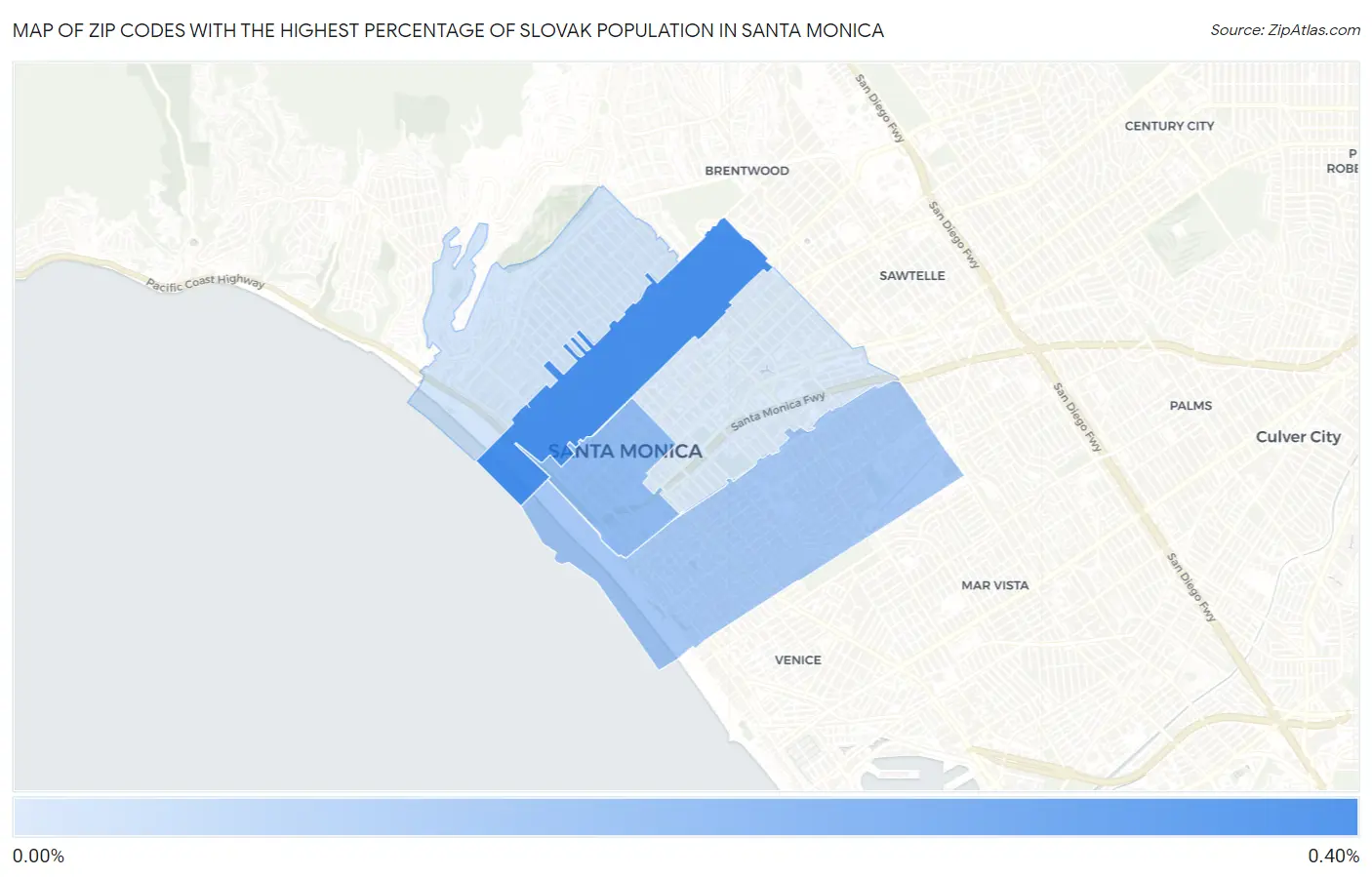 Zip Codes with the Highest Percentage of Slovak Population in Santa Monica Map