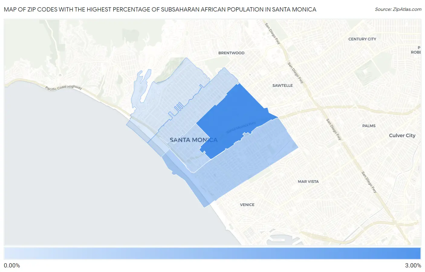 Zip Codes with the Highest Percentage of Subsaharan African Population in Santa Monica Map