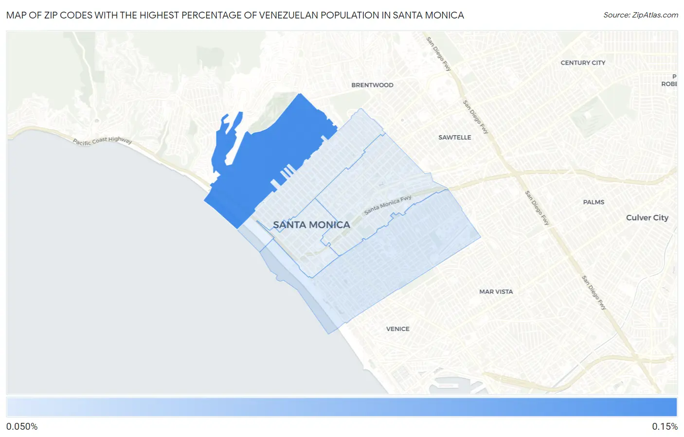 Zip Codes with the Highest Percentage of Venezuelan Population in Santa Monica Map