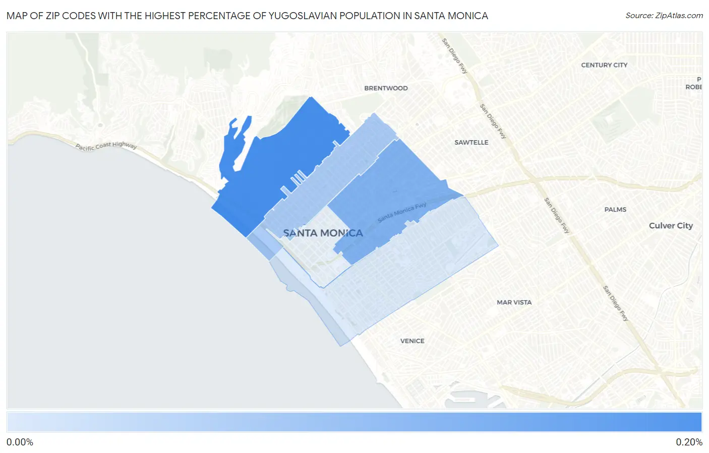 Zip Codes with the Highest Percentage of Yugoslavian Population in Santa Monica Map