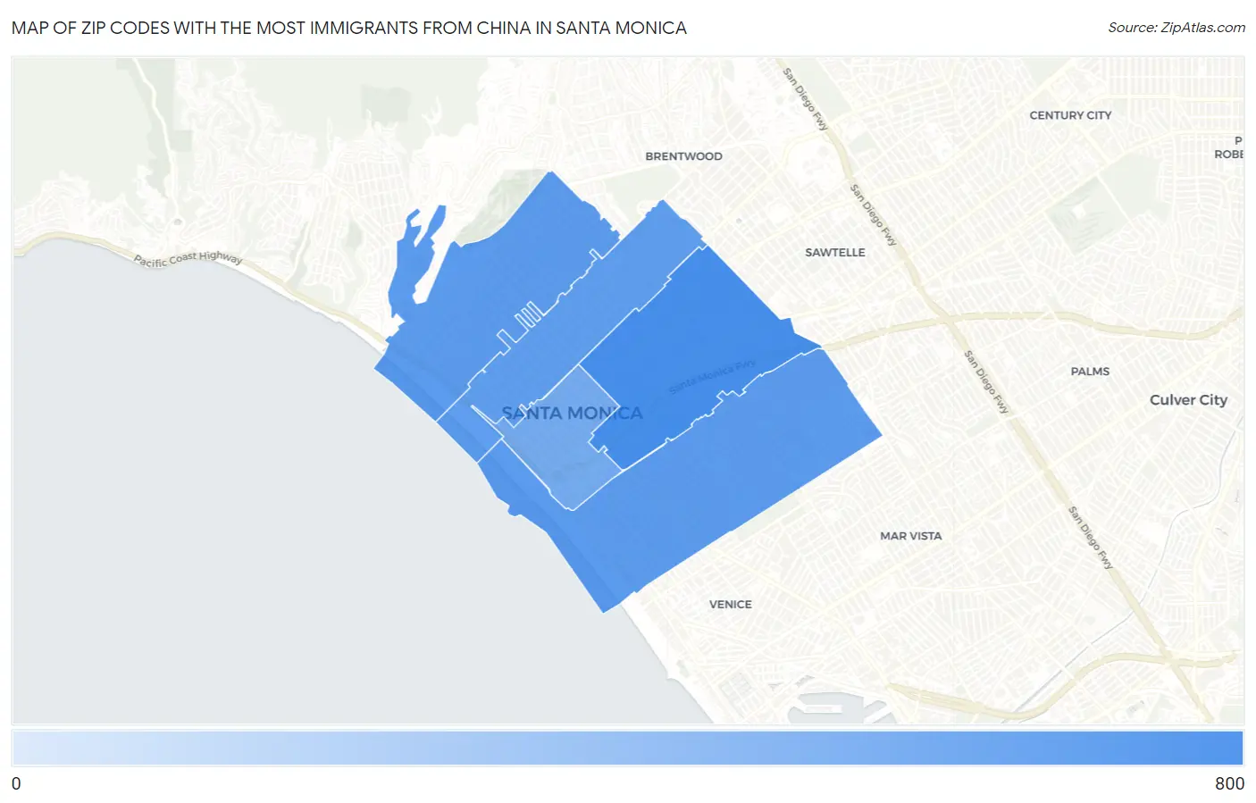 Zip Codes with the Most Immigrants from China in Santa Monica Map
