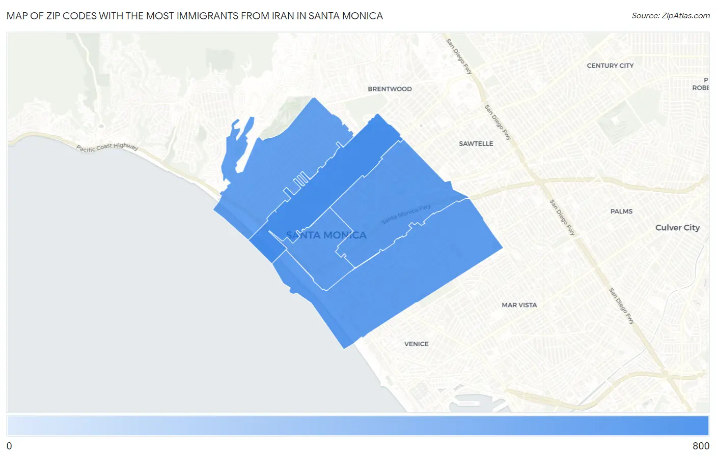 Zip Codes with the Most Immigrants from Iran in Santa Monica Map