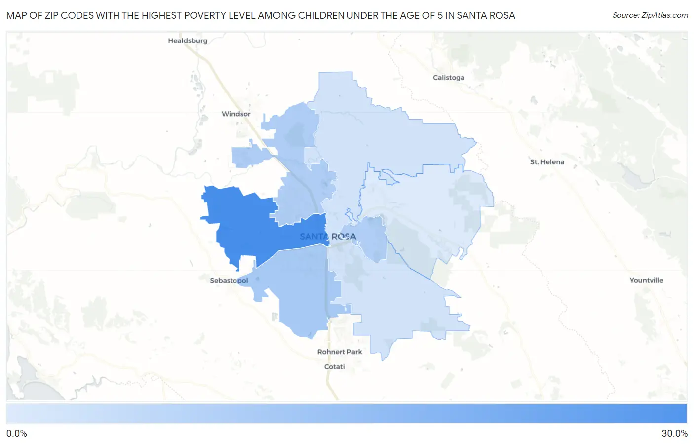 Zip Codes with the Highest Poverty Level Among Children Under the Age of 5 in Santa Rosa Map