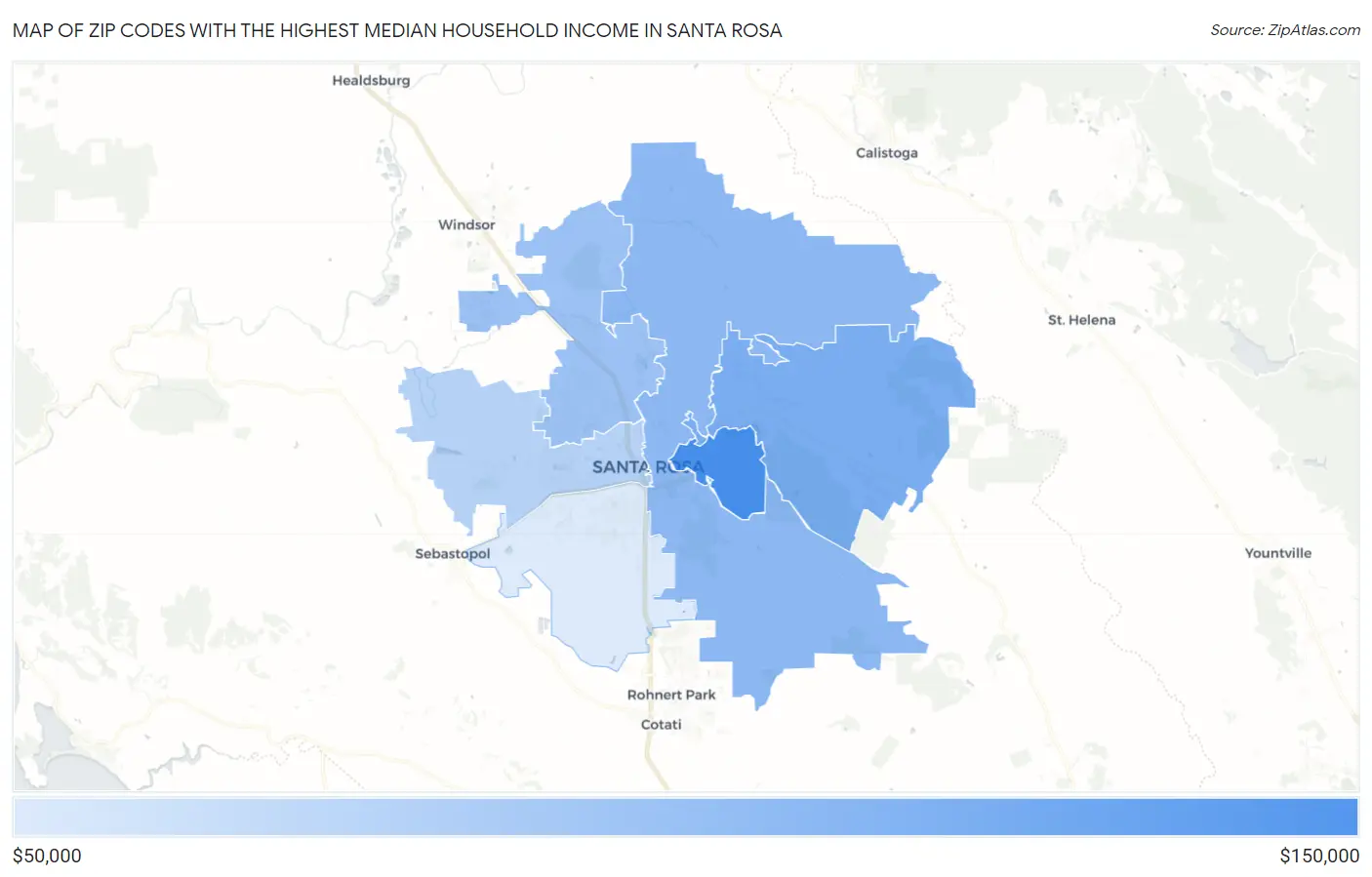 Zip Codes with the Highest Median Household Income in Santa Rosa Map