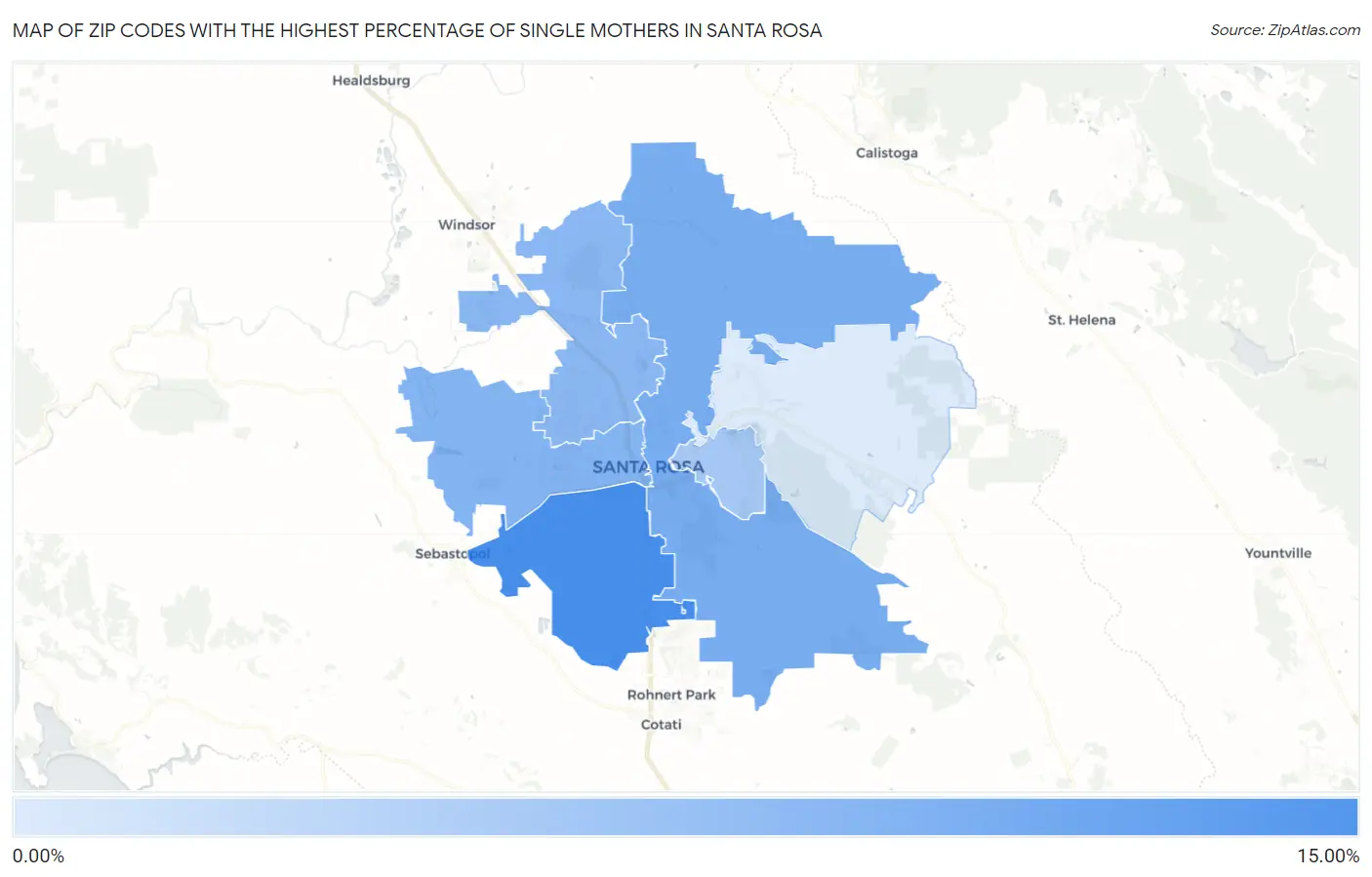 Zip Codes with the Highest Percentage of Single Mothers in Santa Rosa Map