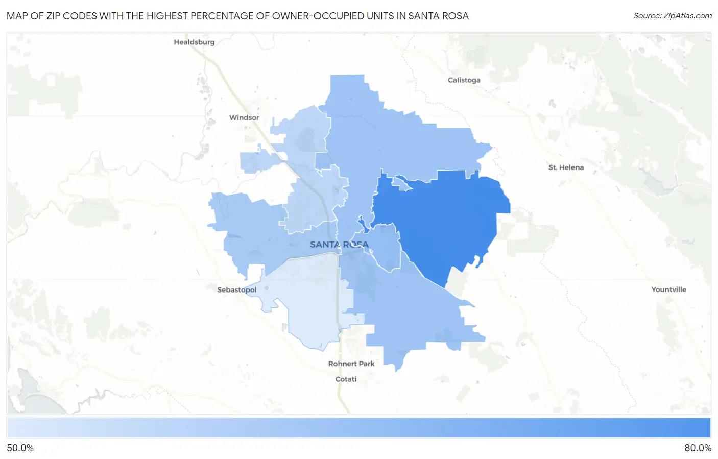 Zip Codes with the Highest Percentage of Owner-Occupied Units in Santa Rosa Map