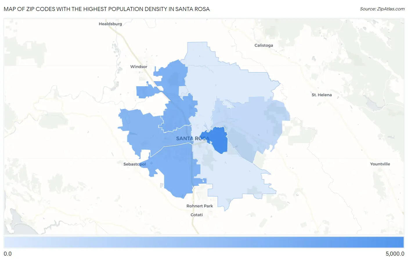 Zip Codes with the Highest Population Density in Santa Rosa Map