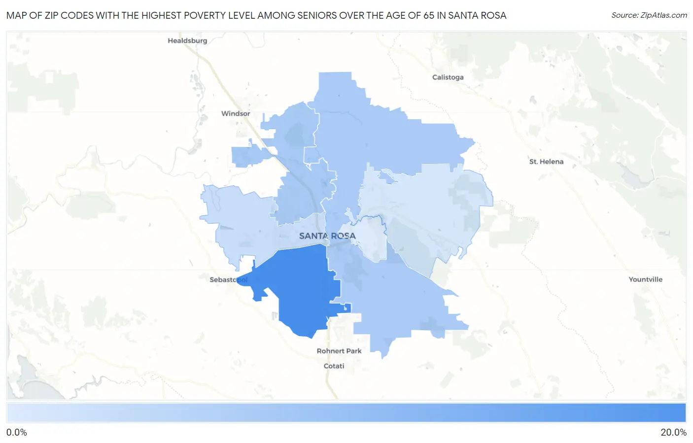 Zip Codes with the Highest Poverty Level Among Seniors Over the Age of 65 in Santa Rosa Map