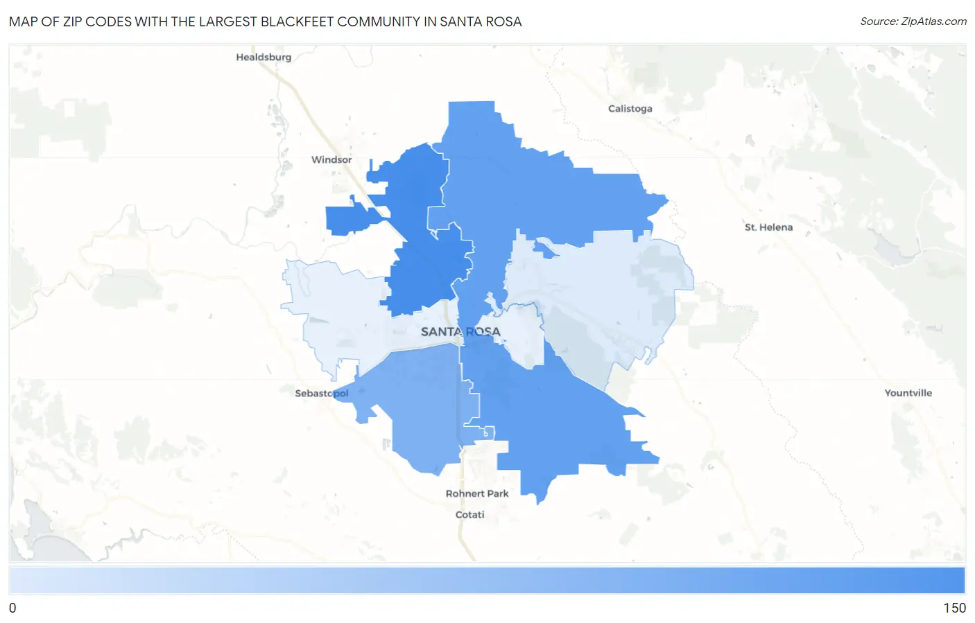 Zip Codes with the Largest Blackfeet Community in Santa Rosa Map