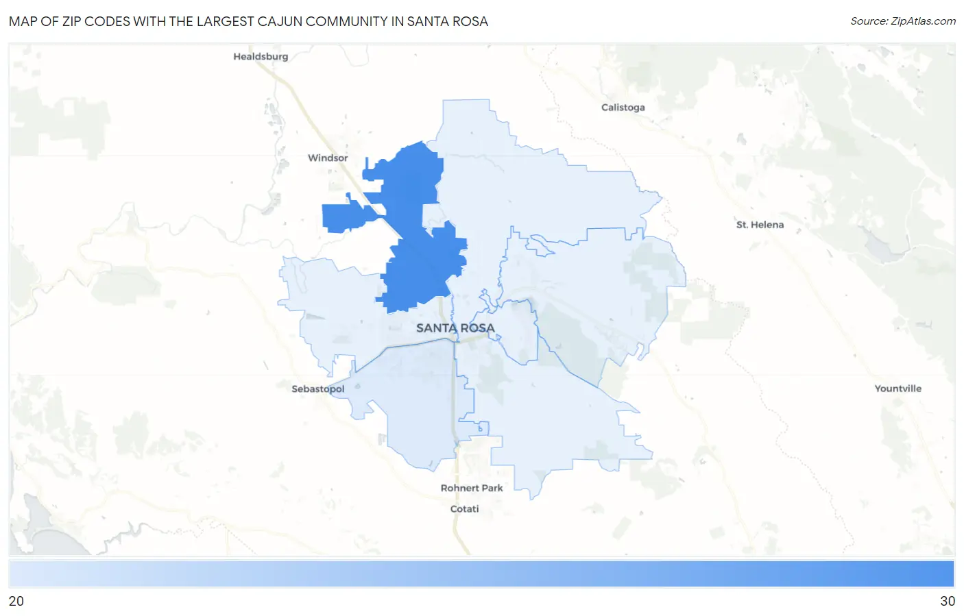 Zip Codes with the Largest Cajun Community in Santa Rosa Map