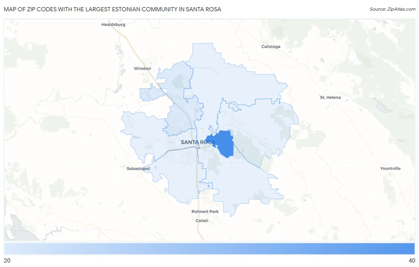 Zip Codes with the Largest Estonian Community in Santa Rosa Map