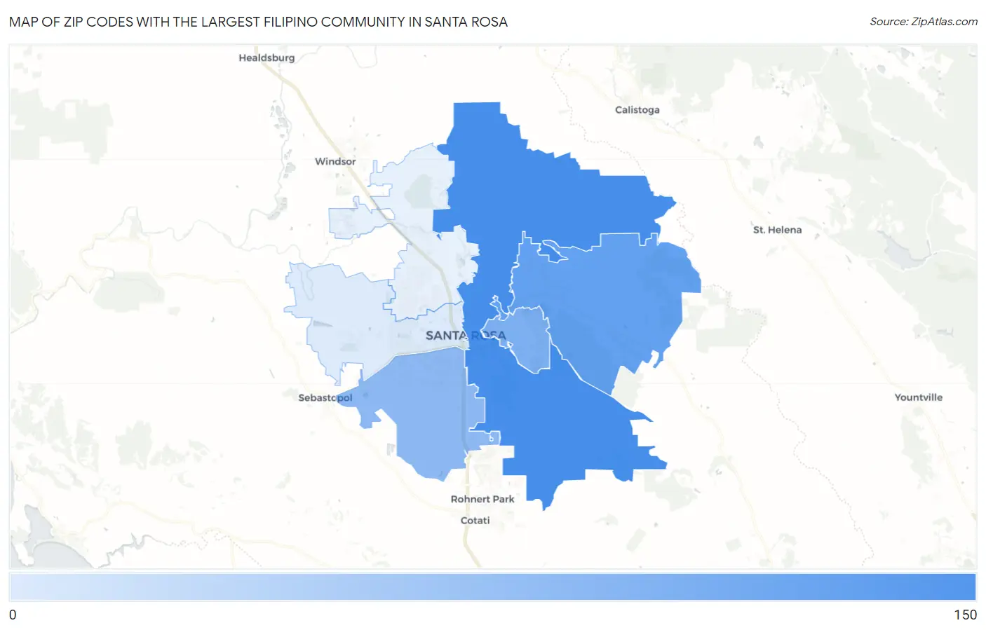 Zip Codes with the Largest Filipino Community in Santa Rosa Map