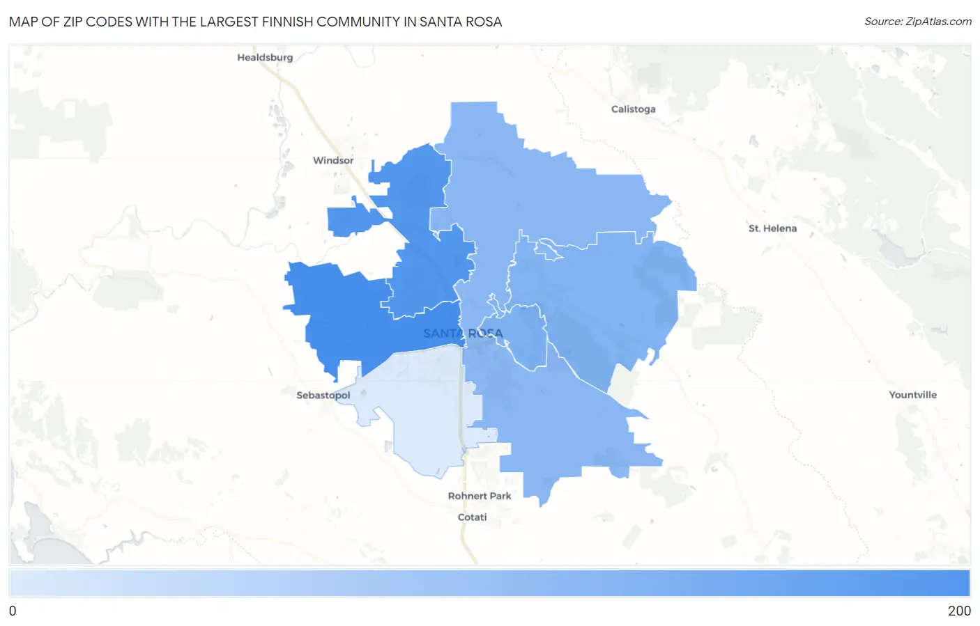 Zip Codes with the Largest Finnish Community in Santa Rosa Map