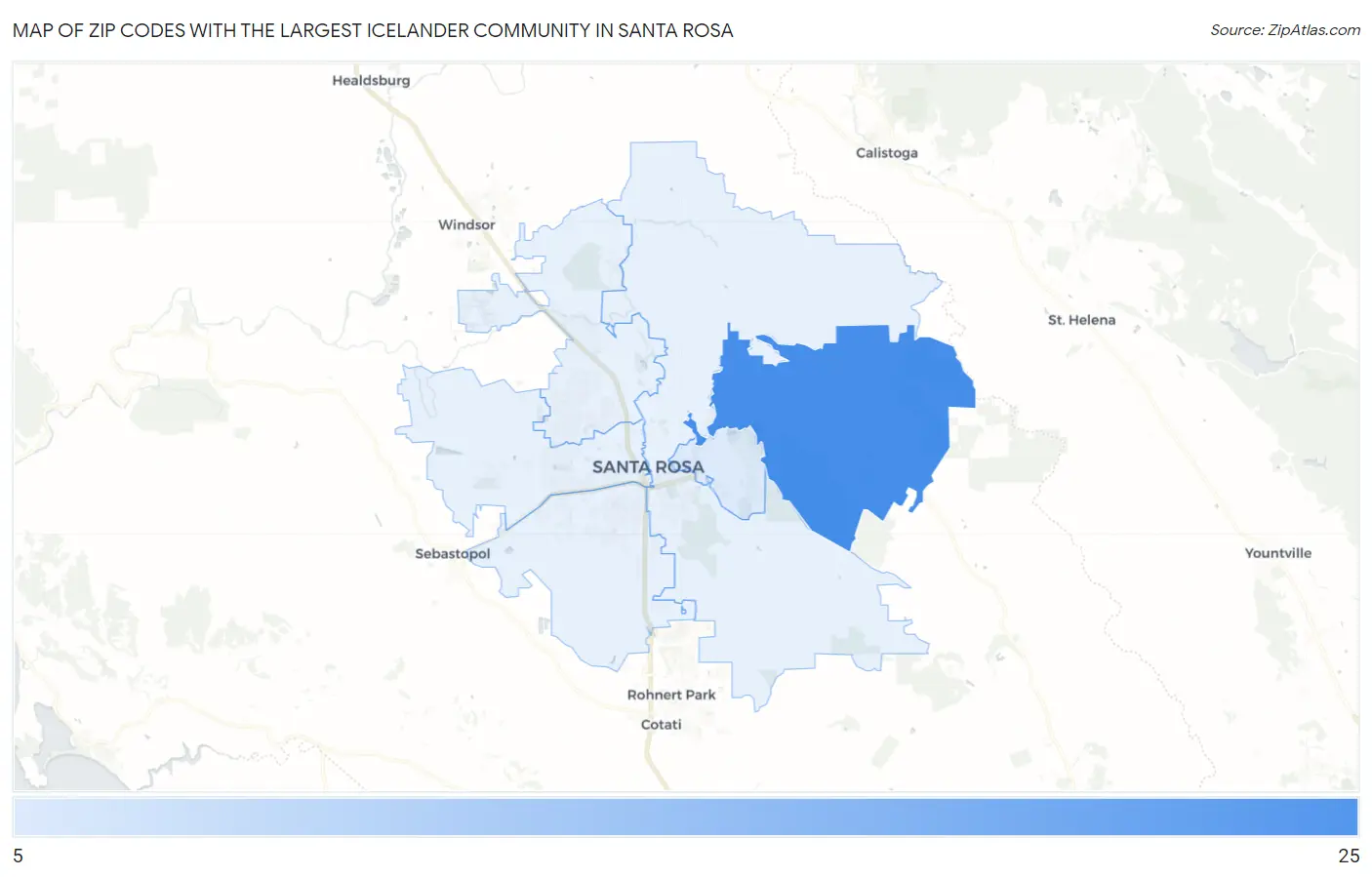 Zip Codes with the Largest Icelander Community in Santa Rosa Map