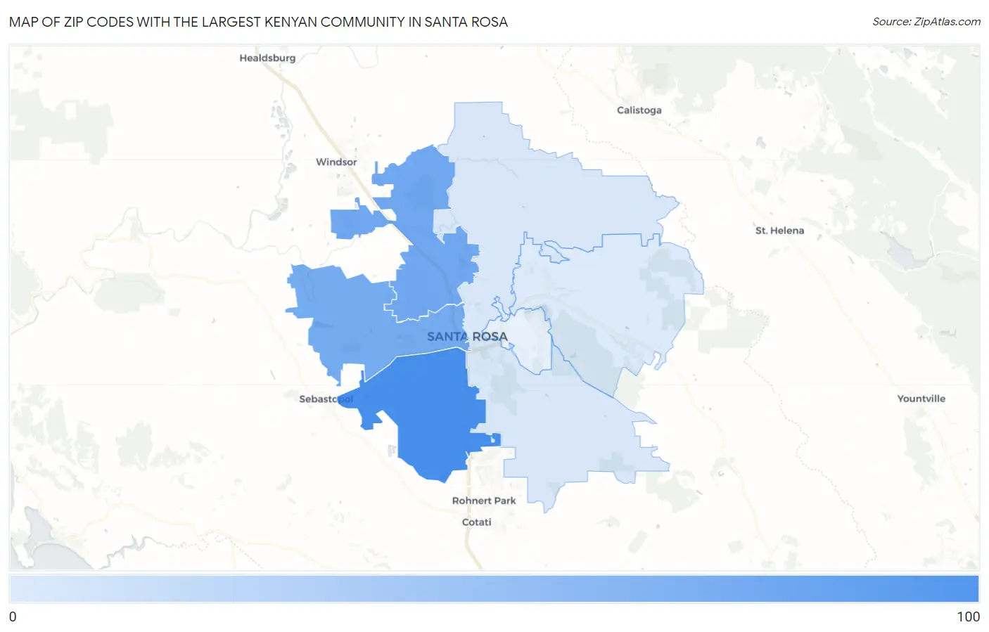 Zip Codes with the Largest Kenyan Community in Santa Rosa Map