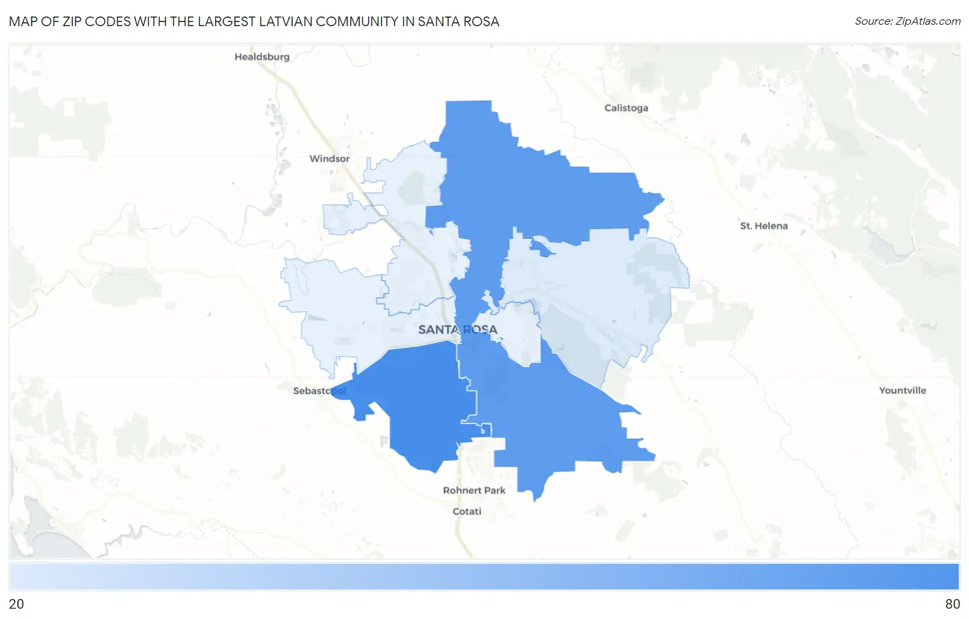 Zip Codes with the Largest Latvian Community in Santa Rosa Map