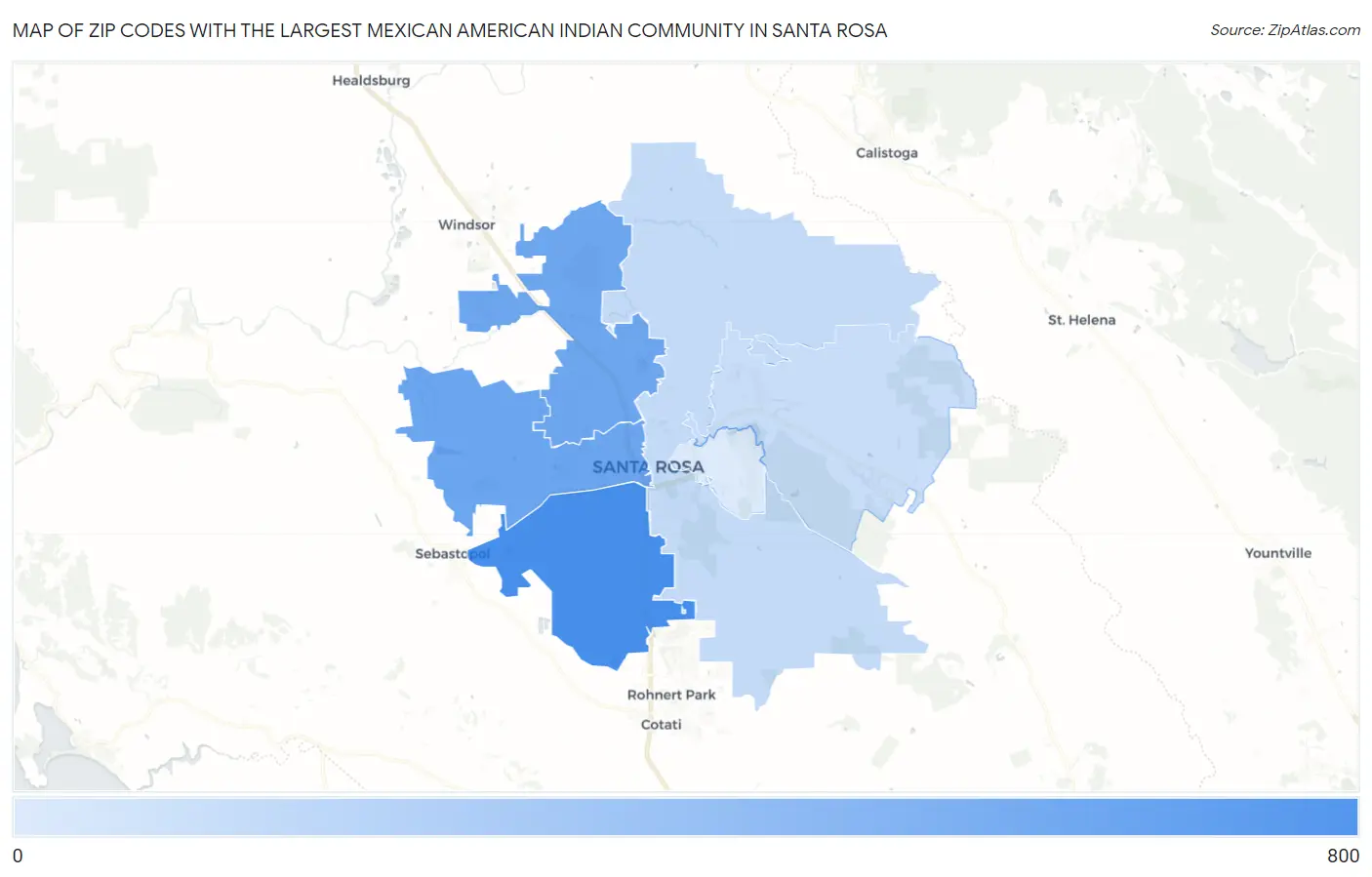 Zip Codes with the Largest Mexican American Indian Community in Santa Rosa Map